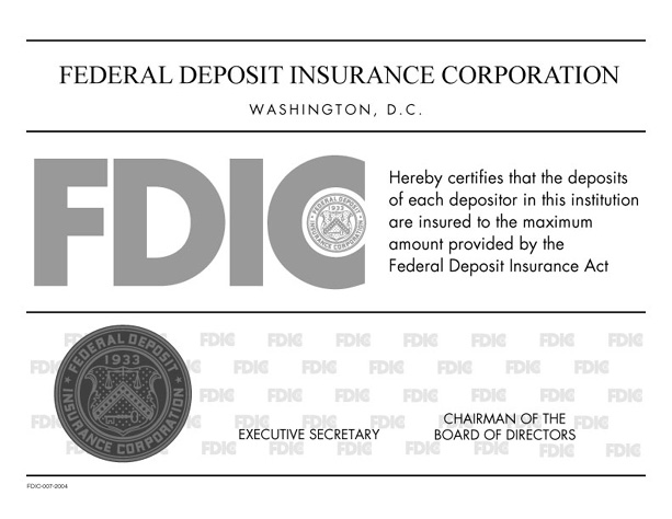 The image is a facsimile of an FDIC certificate of deposit insurance